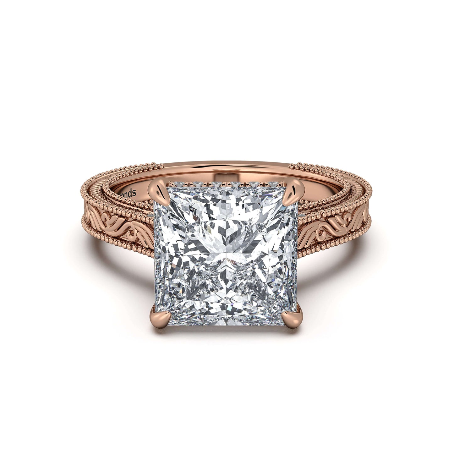 Rose Gold Princess Hand-Engraved Diamond Engagement Ring | Waco Diamonds Is Located In Waco, TX | Central Texas' #1 Engagement Ring Store With Lifetime Warranty
