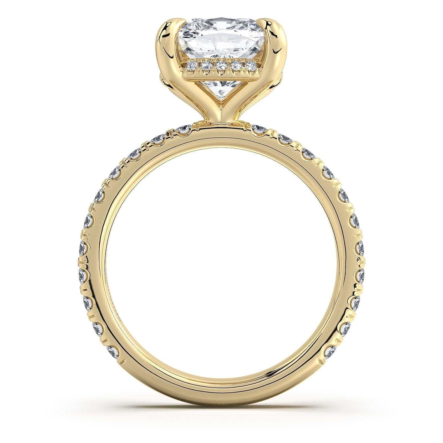 Yellow Gold Cushion Diamond Engagement Ring with Pave Band | Waco Diamonds Is Located In Waco, TX | Central Texas' #1 Engagement Ring Store With Lifetime Warranty