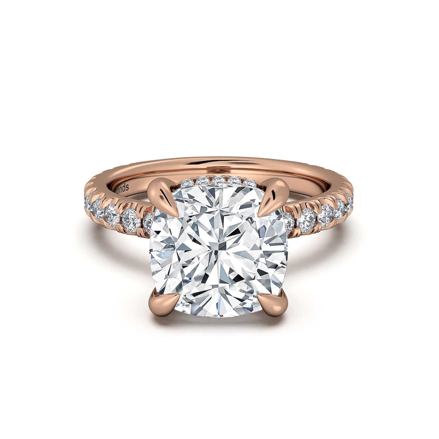 Rose Gold Cushion Diamond Engagement Ring with Pave Band | Waco Diamonds Is Located In Waco, TX | Central Texas' #1 Engagement Ring Store With Lifetime Warranty