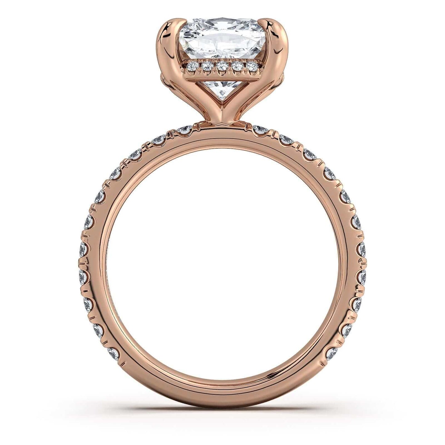 Rose Gold Cushion Diamond Engagement Ring with Pave Band | Waco Diamonds Is Located In Waco, TX | Central Texas' #1 Engagement Ring Store With Lifetime Warranty