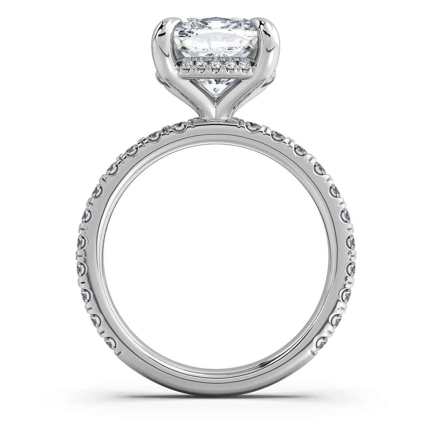 White Gold Cushion Diamond Engagement Ring with Pave Band | Waco Diamonds Is Located In Waco, TX | Central Texas' #1 Engagement Ring Store With Lifetime Warranty