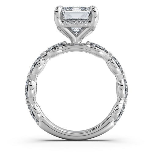 Load image 1 in gallery view. White Gold Emerald Diamond Engagement Ring with Marquise Side Stone Band | Waco Diamonds Is Located In Waco, TX | Central Texas' #1 Engagement Ring Store With Lifetime Warranty