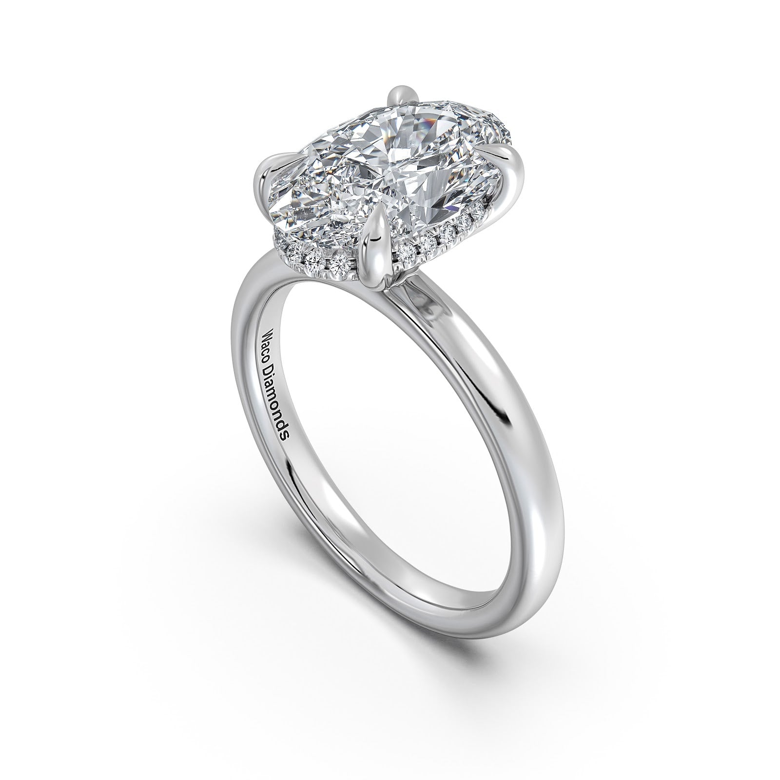 White Gold Oval Diamond Engagement Ring with Solitaire Band Side Profile | Waco Diamonds Is Located In Waco, TX | Central Texas' #1 Engagement Ring Store With Lifetime Warranty