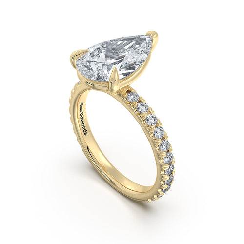 Load image 1 in gallery view. Yellow Gold Pear Diamond Engagement Ring with Pave Band Side Profile | Waco Diamonds Is Located In Waco, TX | Central Texas' #1 Engagement Ring Store With Lifetime Warranty