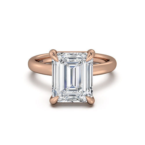 Load image 1 in gallery view. Rose Gold Emerald Diamond Engagement Ring with Solitaire Band | Waco Diamonds Is Located In Waco, TX | Central Texas' #1 Engagement Ring Store With Lifetime Warranty