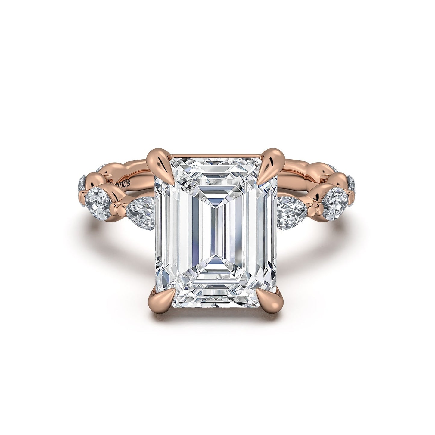 Rose Gold Emerald Diamond Engagement Ring with Marquise Side Stone Band | Waco Diamonds Is Located In Waco, TX | Central Texas' #1 Engagement Ring Store With Lifetime Warranty