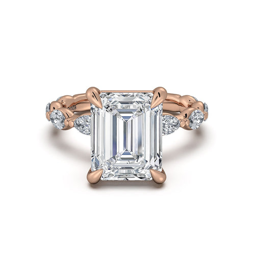 Load image 1 in gallery view. Rose Gold Emerald Diamond Engagement Ring with Marquise Side Stone Band | Waco Diamonds Is Located In Waco, TX | Central Texas' #1 Engagement Ring Store With Lifetime Warranty