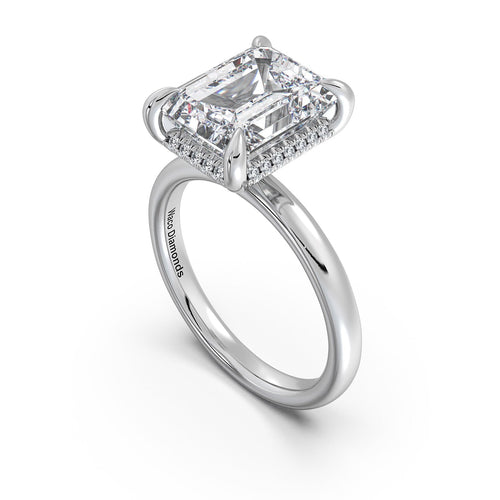 Load image 1 in gallery view. White Gold Emerald Diamond Engagement Ring with Solitaire Band Side Profile | Waco Diamonds Is Located In Waco, TX | Central Texas' #1 Engagement Ring Store With Lifetime Warranty