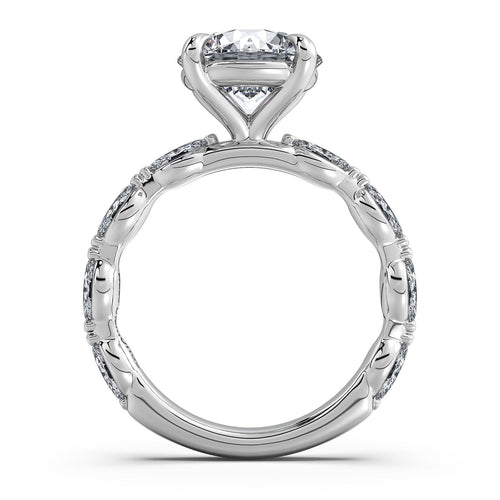 Load image 1 in gallery view. White Gold Round Diamond Engagement Ring with Marquise Side Stone Band Profile View | Waco Diamonds Is Located In Waco, TX | Central Texas' #1 Engagement Ring Store With Lifetime Warranty