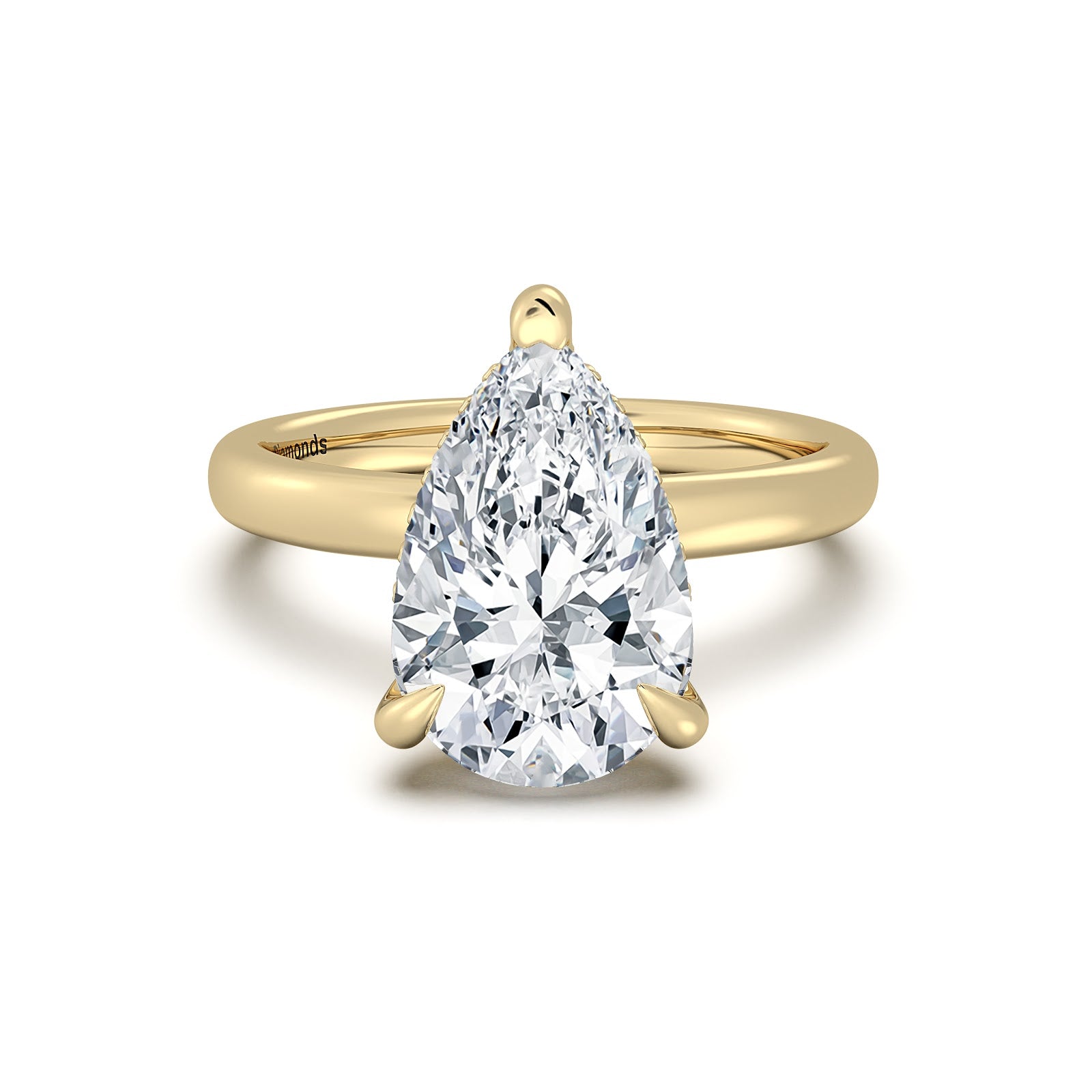 Yellow Gold Pear Diamond Engagement Ring with Solitaire Band | Waco Diamonds Is Located In Waco, TX | Central Texas' #1 Engagement Ring Store With Lifetime Warranty