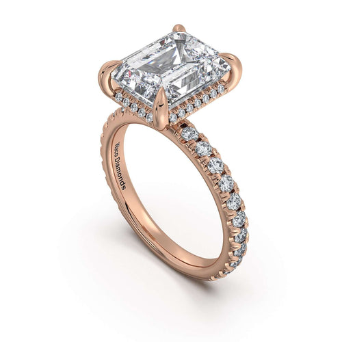 Load image 1 in gallery view. Rose Gold Emerald Diamond Engagement Ring with Pave Band | Waco Diamonds Is Located In Waco, TX | Central Texas' #1 Engagement Ring Store With Lifetime Warranty