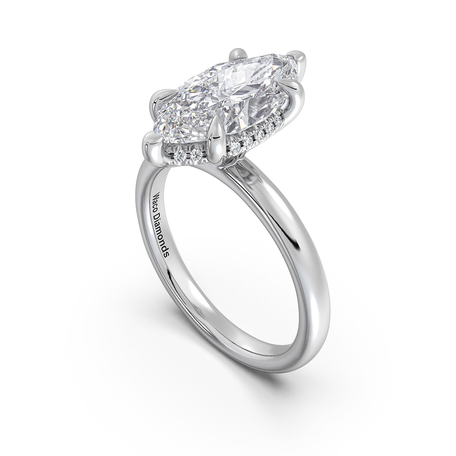 White Gold Marquise Diamond Engagement Ring with Solitaire Band Side Profile | Waco Diamonds Is Located In Waco, TX | Central Texas' #1 Engagement Ring Store With Lifetime Warranty