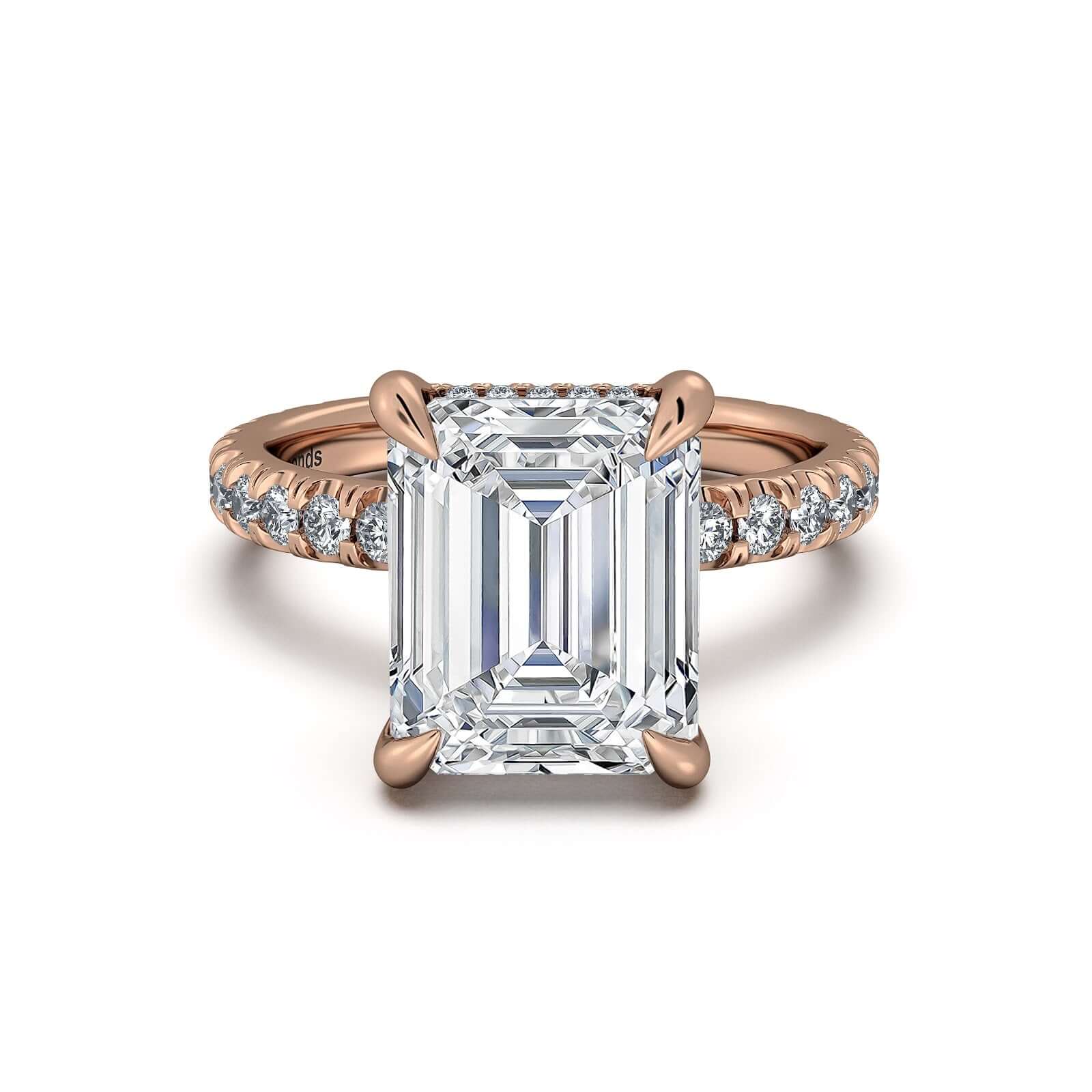 Rose Gold Emerald Diamond Engagement Ring with Pave Band | Waco Diamonds Is Located In Waco, TX | Central Texas' #1 Engagement Ring Store With Lifetime Warranty