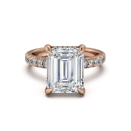 Load image 1 in gallery view. Rose Gold Emerald Diamond Engagement Ring with Pave Band | Waco Diamonds Is Located In Waco, TX | Central Texas' #1 Engagement Ring Store With Lifetime Warranty