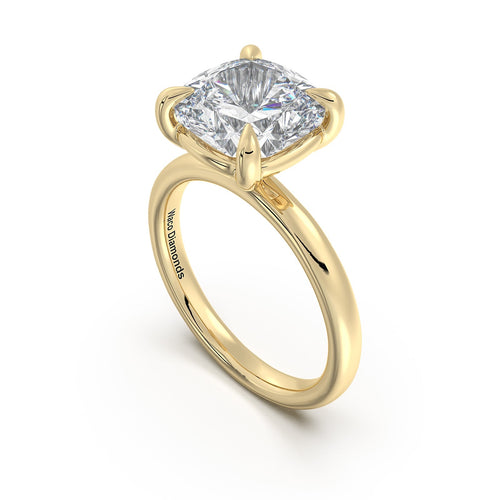 Load image 1 in gallery view. Yellow Gold Cushion Diamond Engagement Ring with Solitaire Band Side Profile | Waco Diamonds Is Located In Waco, TX | Central Texas' #1 Engagement Ring Store With Lifetime Warranty