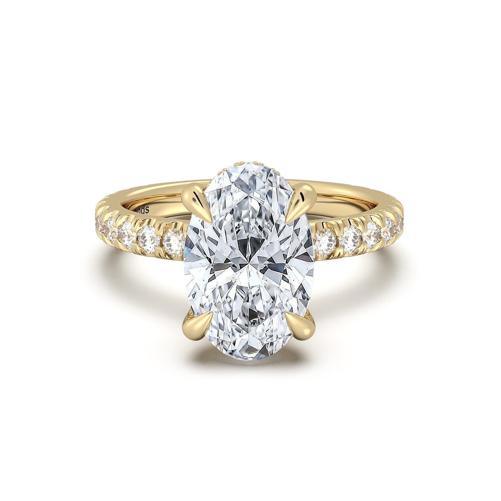 Yellow Gold Oval Diamond Engagement Ring with Pave Band | Waco Diamonds Is Located In Waco, TX | Central Texas' #1 Engagement Ring Store With Lifetime Warranty