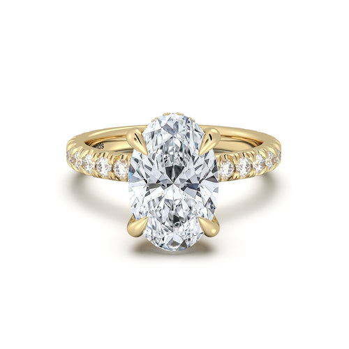 Load image 1 in gallery view. Yellow Gold Oval Diamond Engagement Ring with Pave Band | Waco Diamonds Is Located In Waco, TX | Central Texas' #1 Engagement Ring Store With Lifetime Warranty