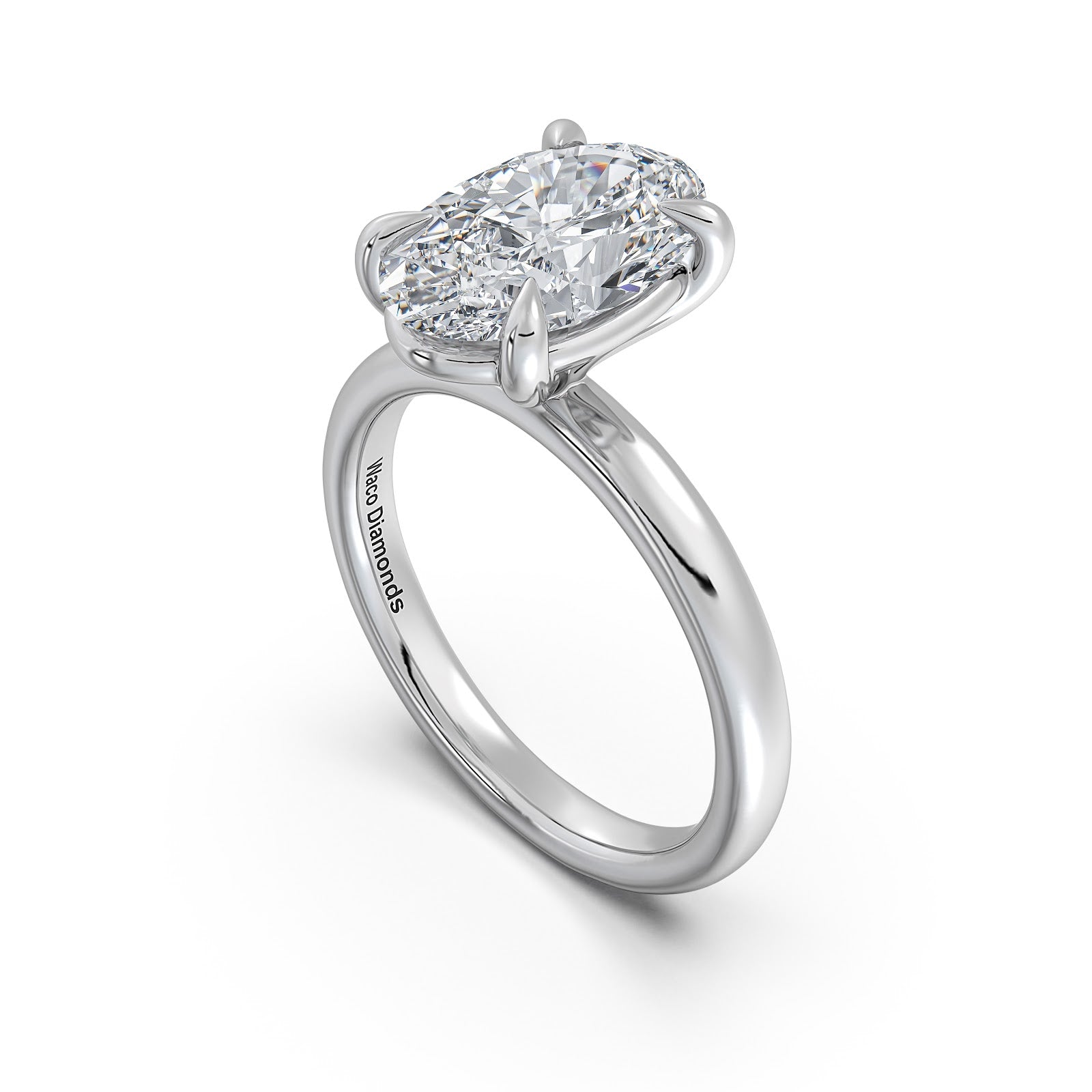 White Gold Oval Diamond Engagement Ring with Solitaire Band Side Profile | Waco Diamonds Is Located In Waco, TX | Central Texas' #1 Engagement Ring Store With Lifetime Warranty