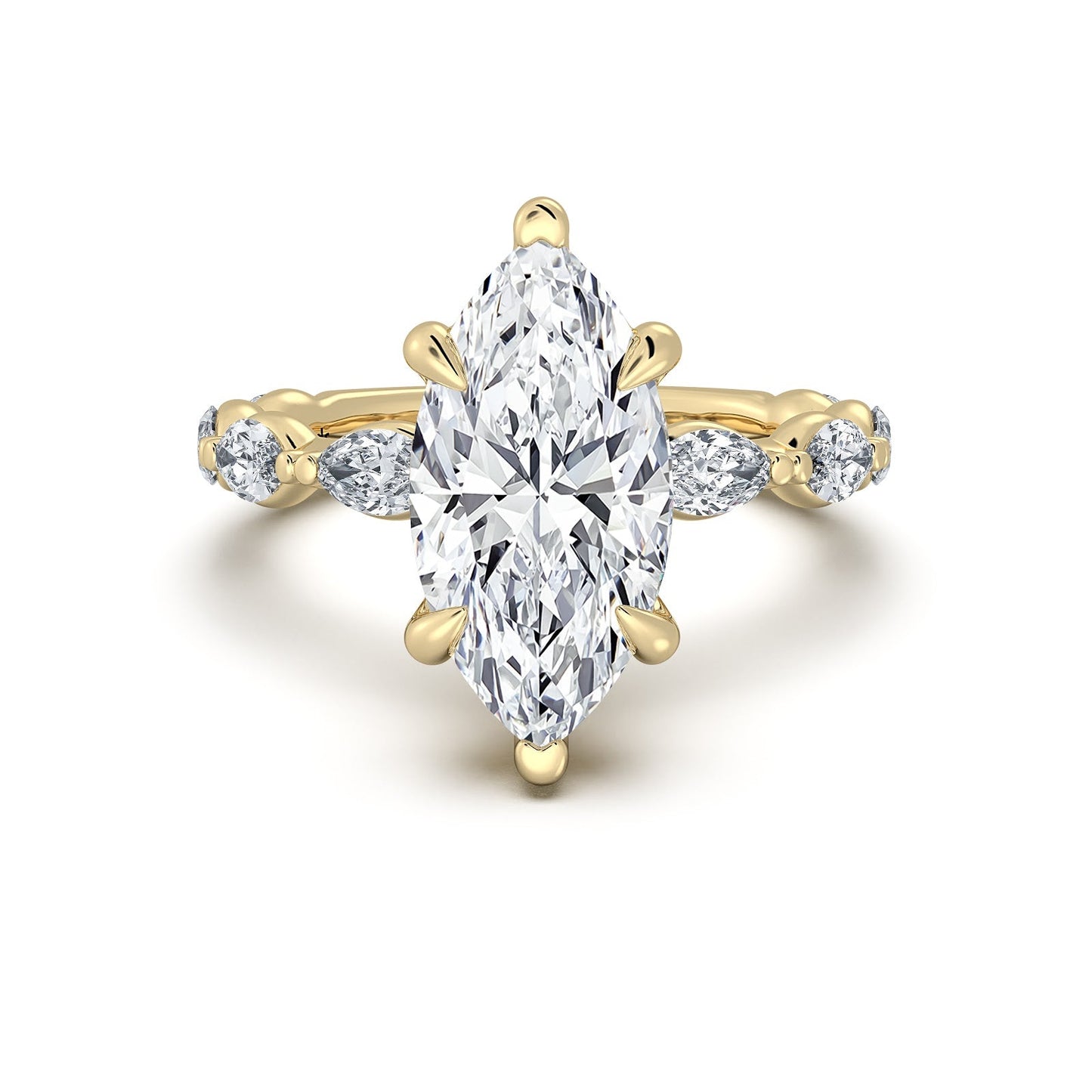 Yellow Gold Marquise Diamond Engagement Ring with Marquise Side Stone Band | Waco Diamonds Is Located In Waco, TX | Central Texas' #1 Engagement Ring Store With Lifetime Warranty
