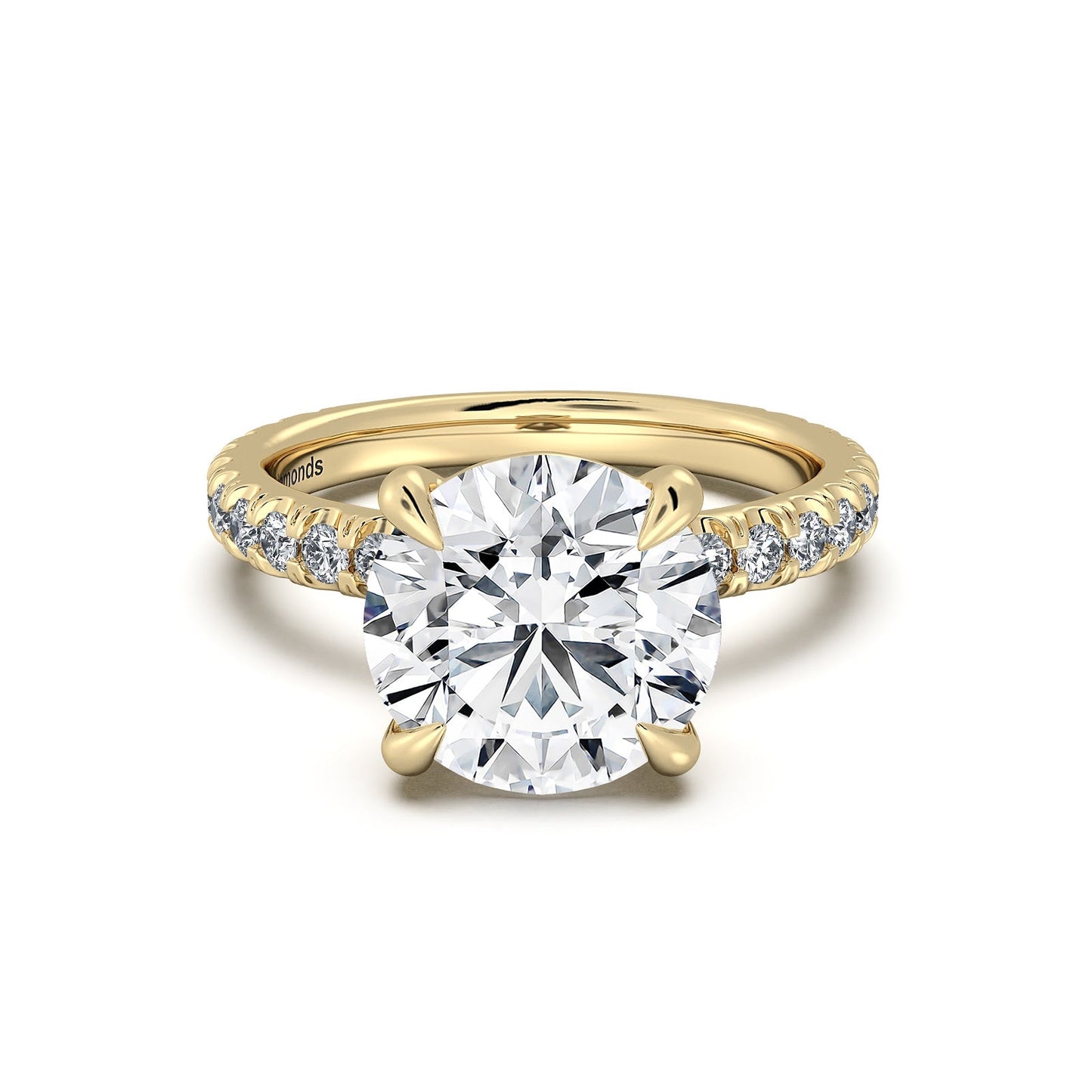 Yellow Gold Round Diamond Engagement Ring with Pave Band | Waco Diamonds Is Located In Waco, TX | Central Texas' #1 Engagement Ring Store With Lifetime Warranty