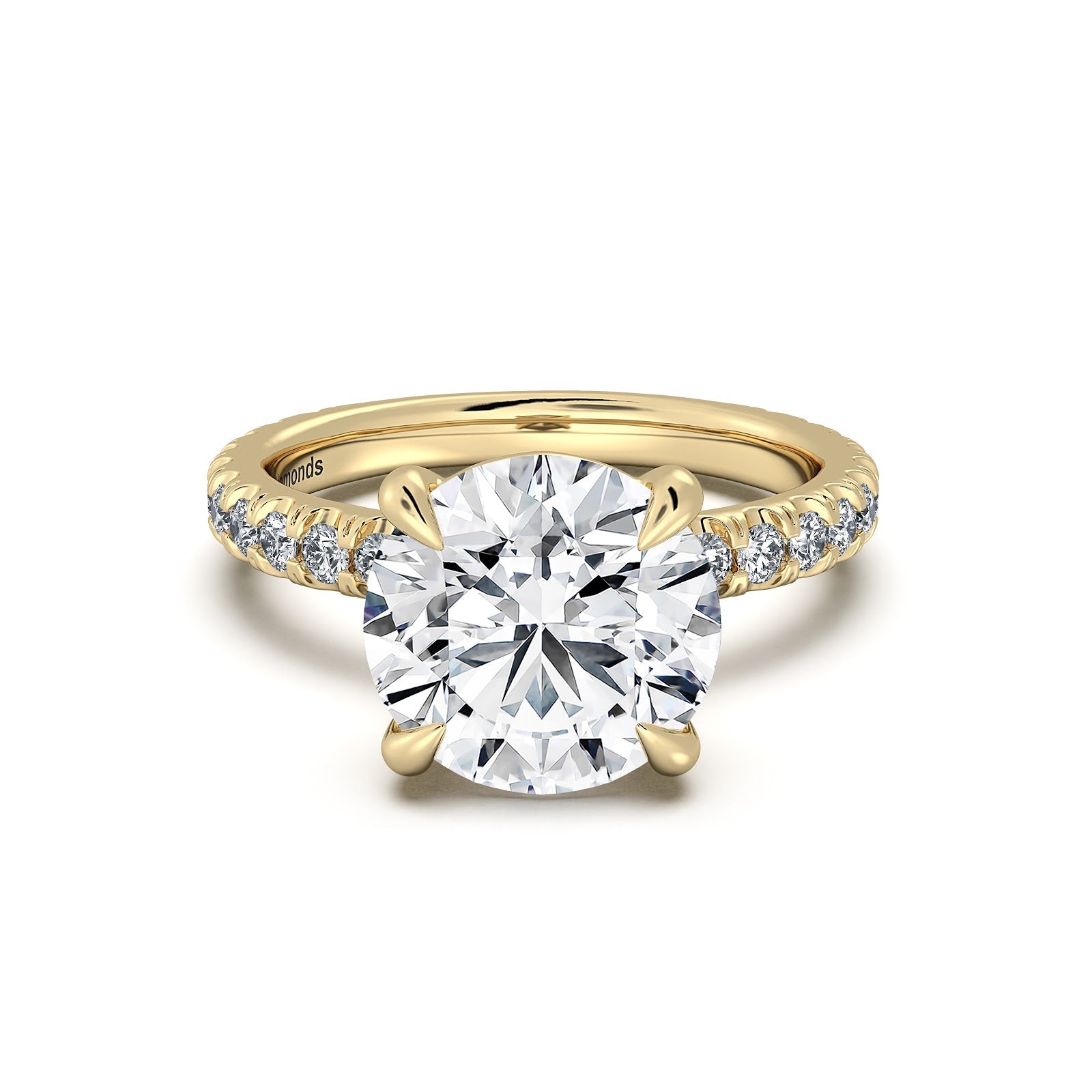Yellow Gold Round Diamond Engagement Ring with Pave Band | Waco Diamonds Is Located In Waco, TX | Central Texas' #1 Engagement Ring Store With Lifetime Warranty
