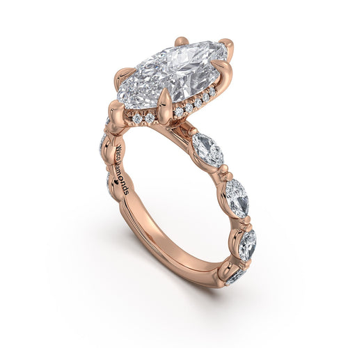 Load image 1 in gallery view. Rose Gold Marquise Diamond Engagement Ring with Marquise Side Stone Band | Waco Diamonds Is Located In Waco, TX | Central Texas' #1 Engagement Ring Store With Lifetime Warranty