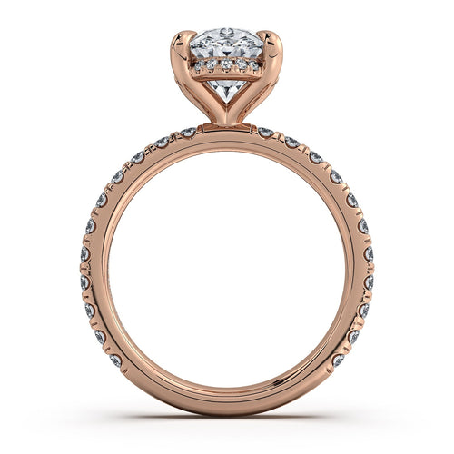 Load image 1 in gallery view. Rose Gold Oval Diamond Engagement Ring with Pave Band Profile View | Waco Diamonds Is Located In Waco, TX | Central Texas' #1 Engagement Ring Store With Lifetime Warranty