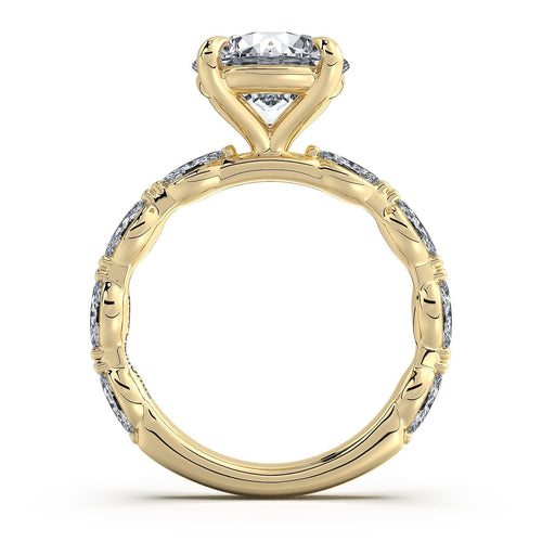 Load image 1 in gallery view. Yellow Gold Round Diamond Engagement Ring with Marquise Side Stone Band | Waco Diamonds Is Located In Waco, TX | Central Texas' #1 Engagement Ring Store With Lifetime Warranty