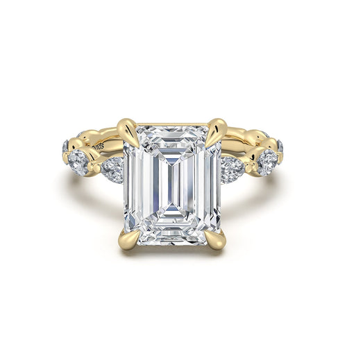 Load image 1 in gallery view. Yellow Gold Emerald Diamond Engagement Ring with Marquise Side Stone Band | Waco Diamonds Is Located In Waco, TX | Central Texas' #1 Engagement Ring Store With Lifetime Warranty