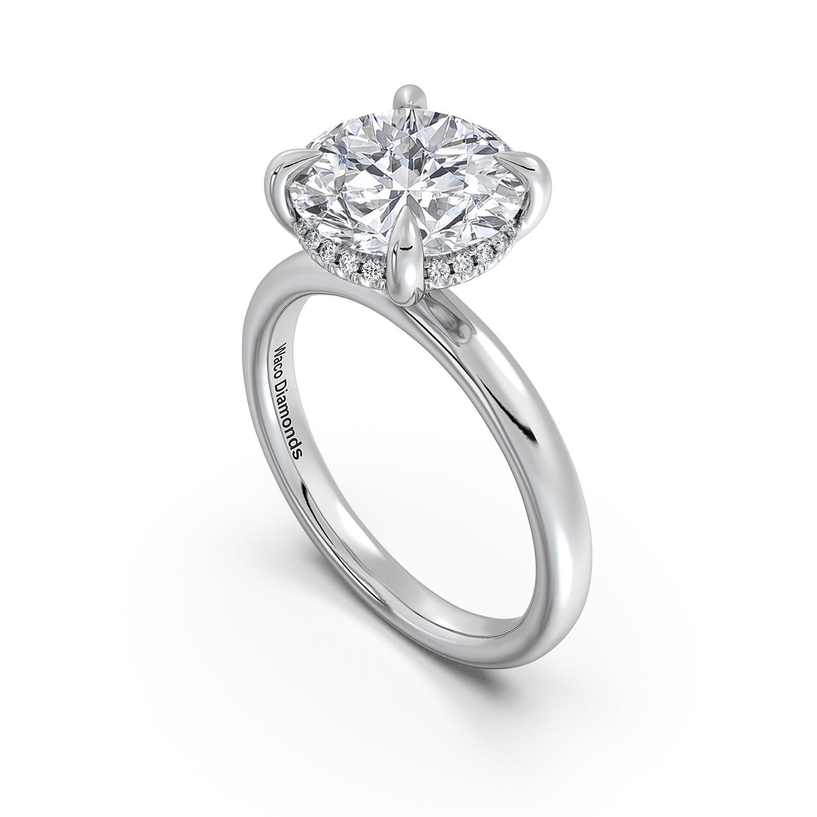 White Gold Round Diamond Engagement Ring with Solitaire Band Side Profile | Waco Diamonds Is Located In Waco, TX | Central Texas' #1 Engagement Ring Store With Lifetime Warranty