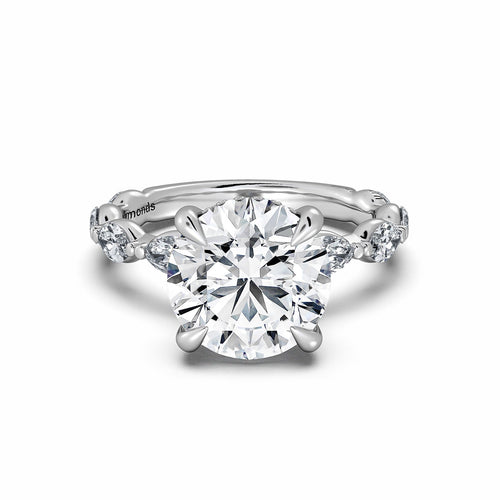 Load image 1 in gallery view. White Gold Round Diamond Engagement Ring with Marquise Side Stone Band | Waco Diamonds Is Located In Waco, TX | Central Texas' #1 Engagement Ring Store With Lifetime Warranty