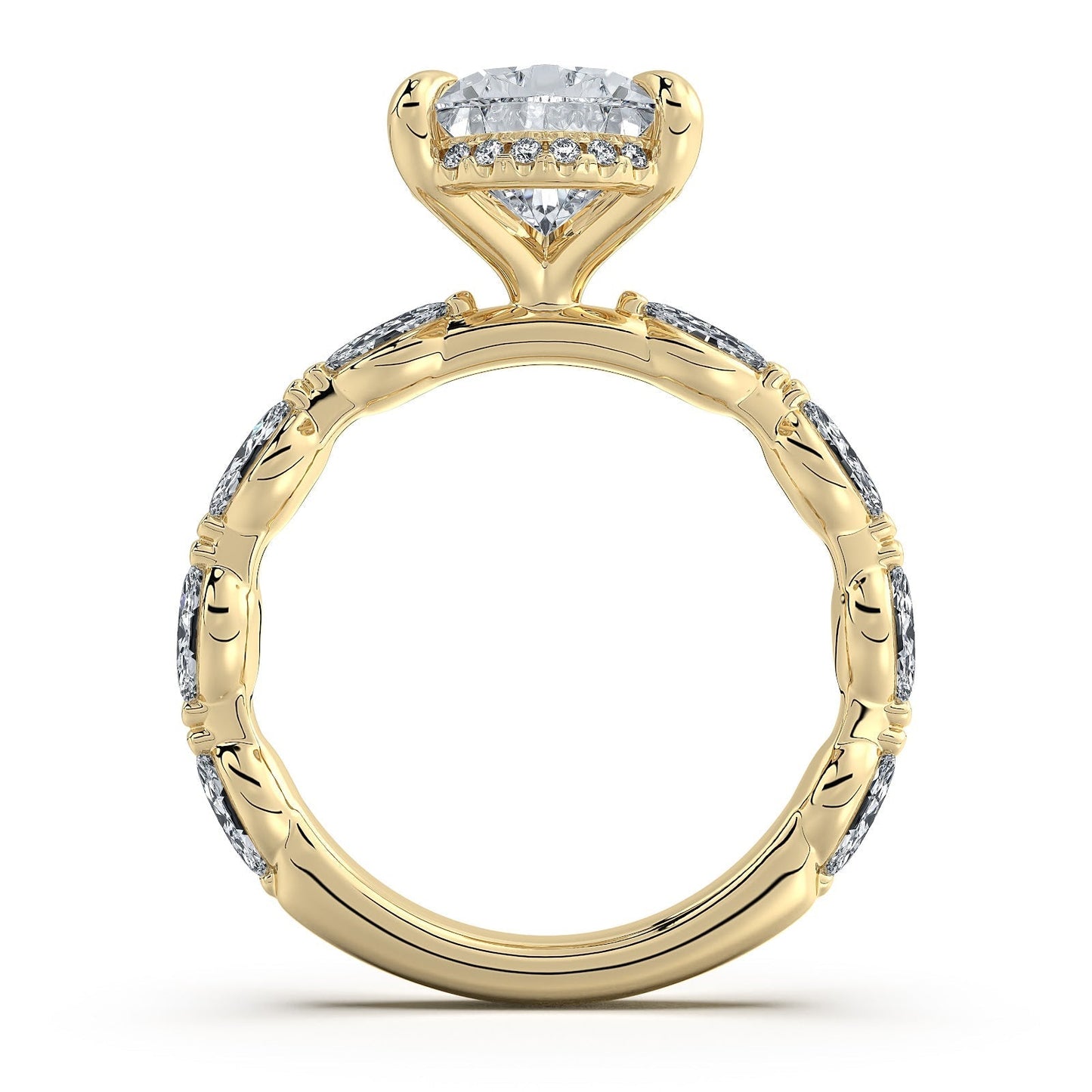 Yellow Gold Pear Diamond Engagement Ring with Marquise Side Stone Band | Waco Diamonds Is Located In Waco, TX | Central Texas' #1 Engagement Ring Store With Lifetime Warranty