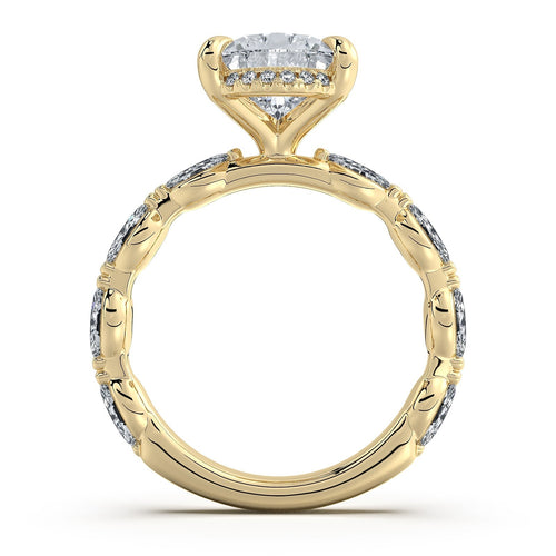 Load image 1 in gallery view. Yellow Gold Pear Diamond Engagement Ring with Marquise Side Stone Band | Waco Diamonds Is Located In Waco, TX | Central Texas' #1 Engagement Ring Store With Lifetime Warranty