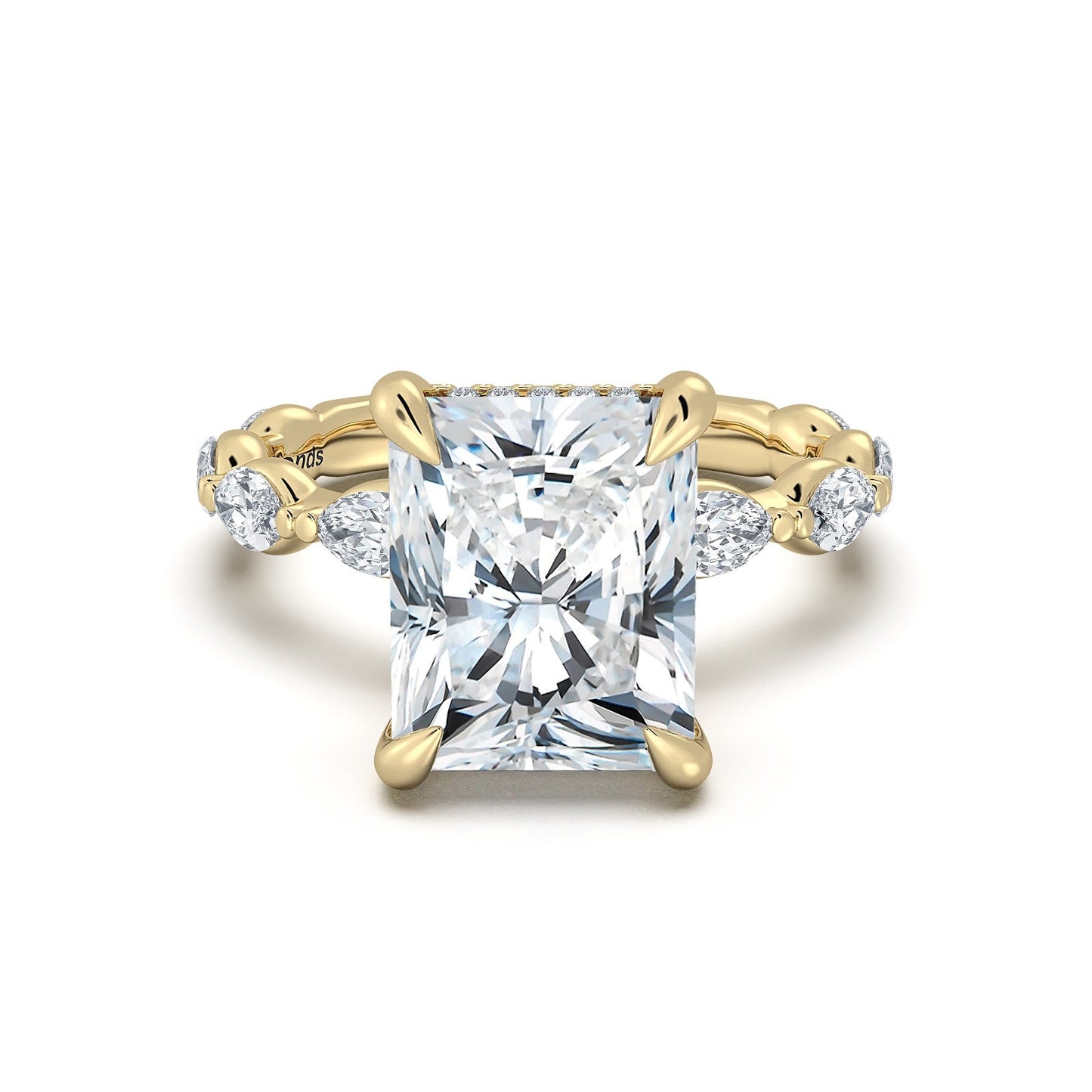 Yellow Gold Radiant Diamond Engagement Ring with Marquise Side Stone Band | Waco Diamonds Is Located In Waco, TX | Central Texas' #1 Engagement Ring Store With Lifetime Warranty