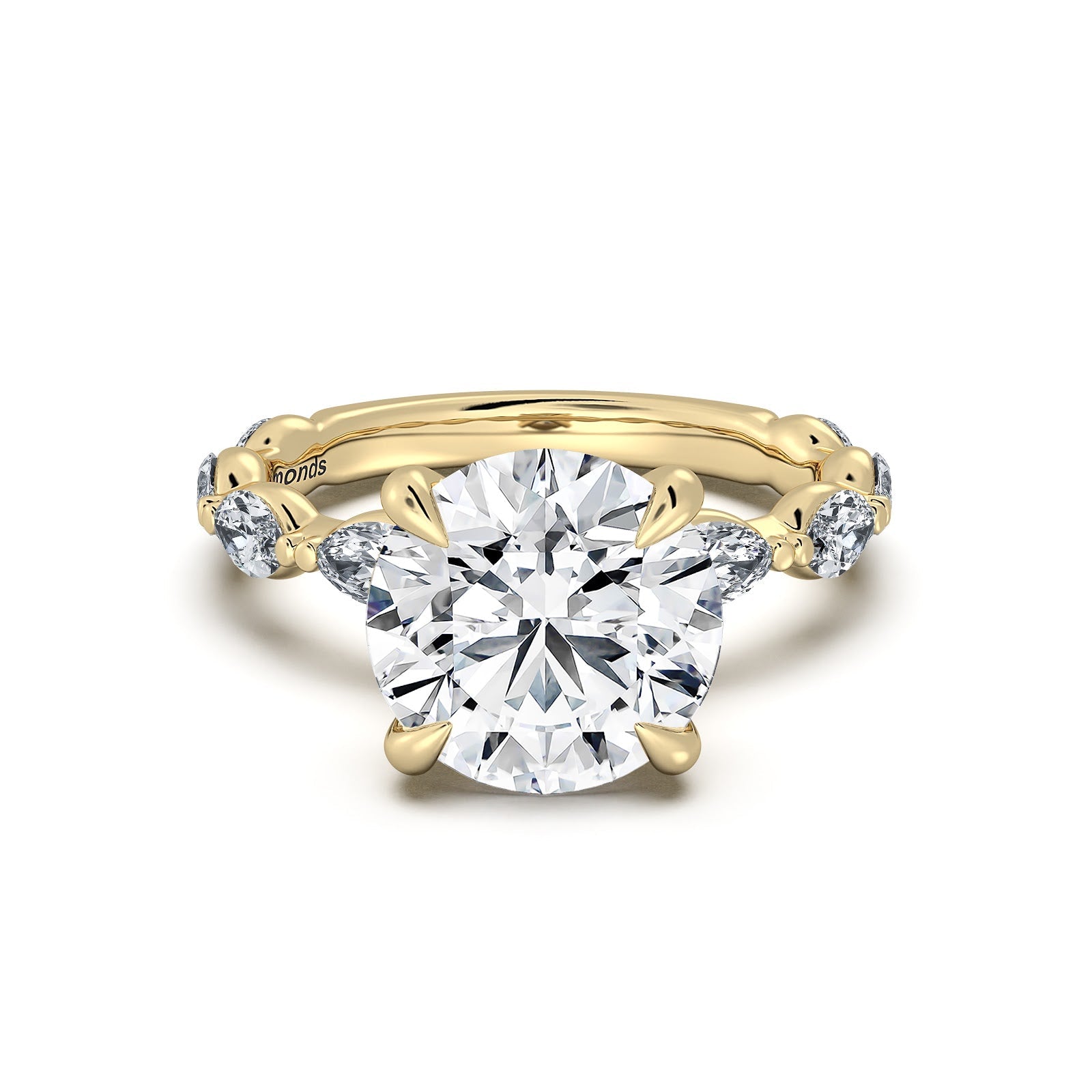 Yellow Gold Round Diamond Engagement Ring with Marquise Side Stone Band | Waco Diamonds Is Located In Waco, TX | Central Texas' #1 Engagement Ring Store With Lifetime Warranty