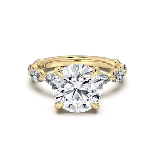 Load image 1 in gallery view. Yellow Gold Round Diamond Engagement Ring with Marquise Side Stone Band | Waco Diamonds Is Located In Waco, TX | Central Texas' #1 Engagement Ring Store With Lifetime Warranty