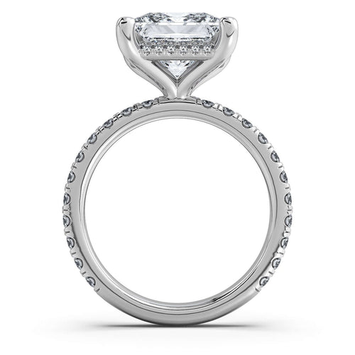 Load image 1 in gallery view. White Gold Princess Diamond Engagement Ring with Pave Band Profile View | Waco Diamonds Is Located In Waco, TX | Central Texas' #1 Engagement Ring Store With Lifetime Warranty