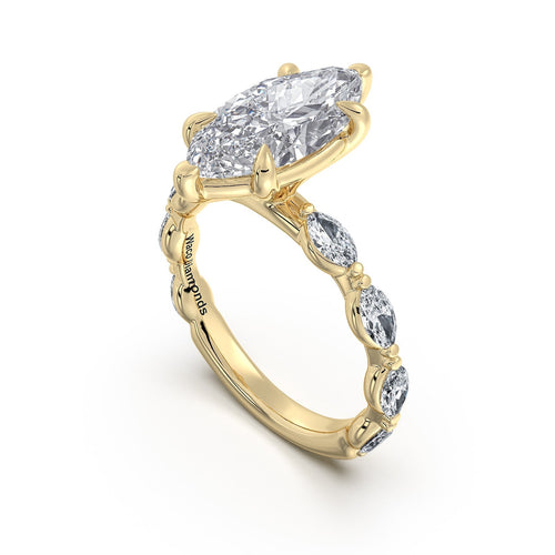 Load image 1 in gallery view. Yellow Gold Marquise Diamond Engagement Ring with Marquise Side Stone Band | Waco Diamonds Is Located In Waco, TX | Central Texas' #1 Engagement Ring Store With Lifetime Warranty