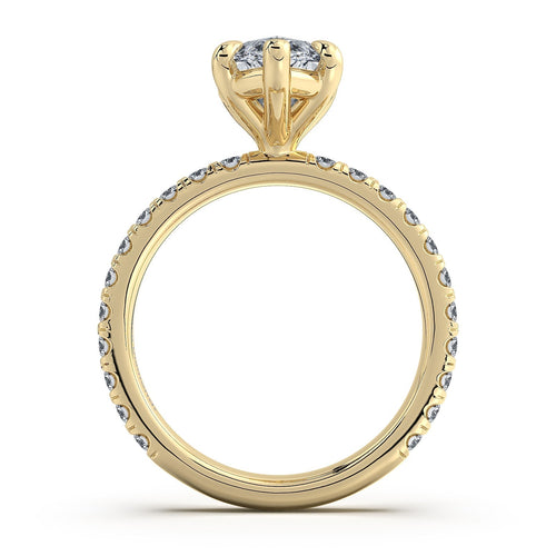 Load image 1 in gallery view. Yellow Gold Marquise Diamond Engagement Ring with Pave Band | Waco Diamonds Is Located In Waco, TX | Central Texas' #1 Engagement Ring Store With Lifetime Warranty