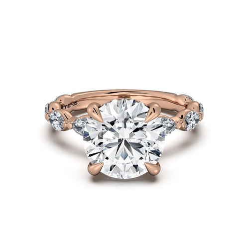 Load image 1 in gallery view. Rose Gold Round Diamond Engagement Ring with Marquise Side Stone Band | Waco Diamonds Is Located In Waco, TX | Central Texas' #1 Engagement Ring Store With Lifetime Warranty