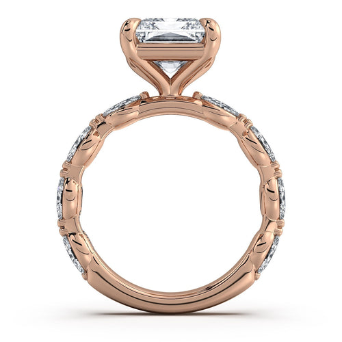 Load image 1 in gallery view. Rose Gold Radiant Diamond Engagement Ring with Marquise Side Stone Band | Waco Diamonds Is Located In Waco, TX | Central Texas' #1 Engagement Ring Store With Lifetime Warranty