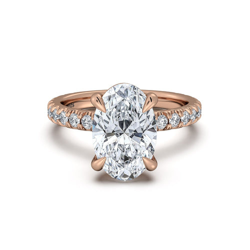 Load image 1 in gallery view. Rose Gold Oval Diamond Engagement Ring with Pave Band | Waco Diamonds Is Located In Waco, TX | Central Texas' #1 Engagement Ring Store With Lifetime Warranty