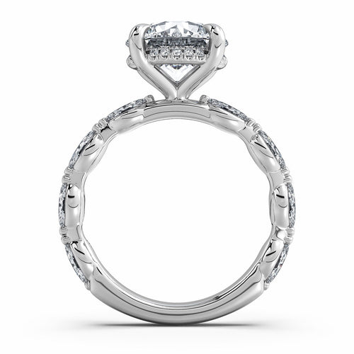 Load image 1 in gallery view. White Gold Round Diamond Engagement Ring with Marquise Side Stone Band Profile View | Waco Diamonds Is Located In Waco, TX | Central Texas' #1 Engagement Ring Store With Lifetime Warranty