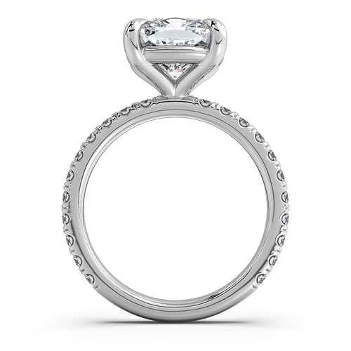Load image 1 in gallery view. White Gold Cushion Diamond Engagement Ring with Pave Band Profile View | Waco Diamonds Is Located In Waco, TX | Central Texas' #1 Engagement Ring Store With Lifetime Warranty