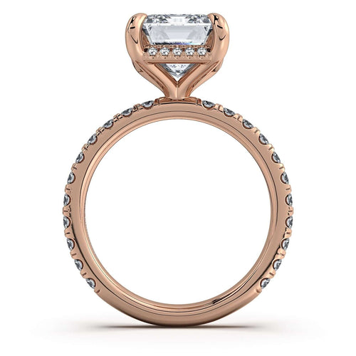 Load image 1 in gallery view. Rose Gold Emerald Diamond Engagement Ring with Pave Band | Waco Diamonds Is Located In Waco, TX | Central Texas' #1 Engagement Ring Store With Lifetime Warranty
