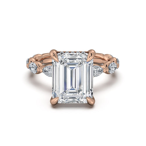 Load image 1 in gallery view. Rose Gold Emerald Diamond Engagement Ring with Marquise Side Stone Band | Waco Diamonds Is Located In Waco, TX | Central Texas' #1 Engagement Ring Store With Lifetime Warranty