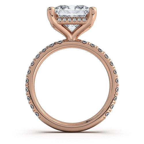 Load image 1 in gallery view. Rose Gold Princess Diamond Engagement Ring with Pave Band | Waco Diamonds Is Located In Waco, TX | Central Texas' #1 Engagement Ring Store With Lifetime Warranty