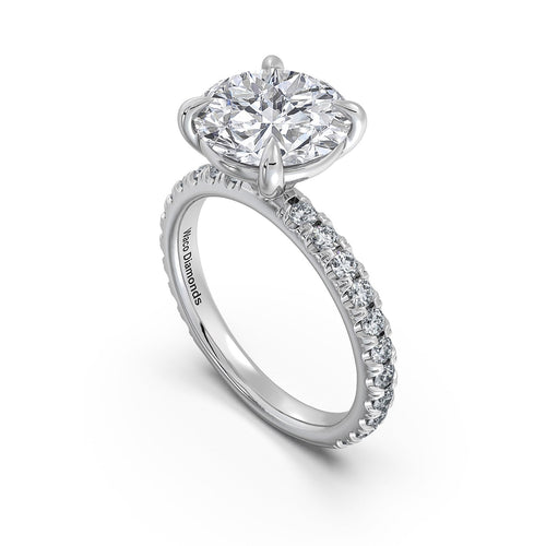 Load image 1 in gallery view. White Gold Round Diamond Engagement Ring with Pave Band Side Profile | Waco Diamonds Is Located In Waco, TX | Central Texas' #1 Engagement Ring Store With Lifetime Warranty