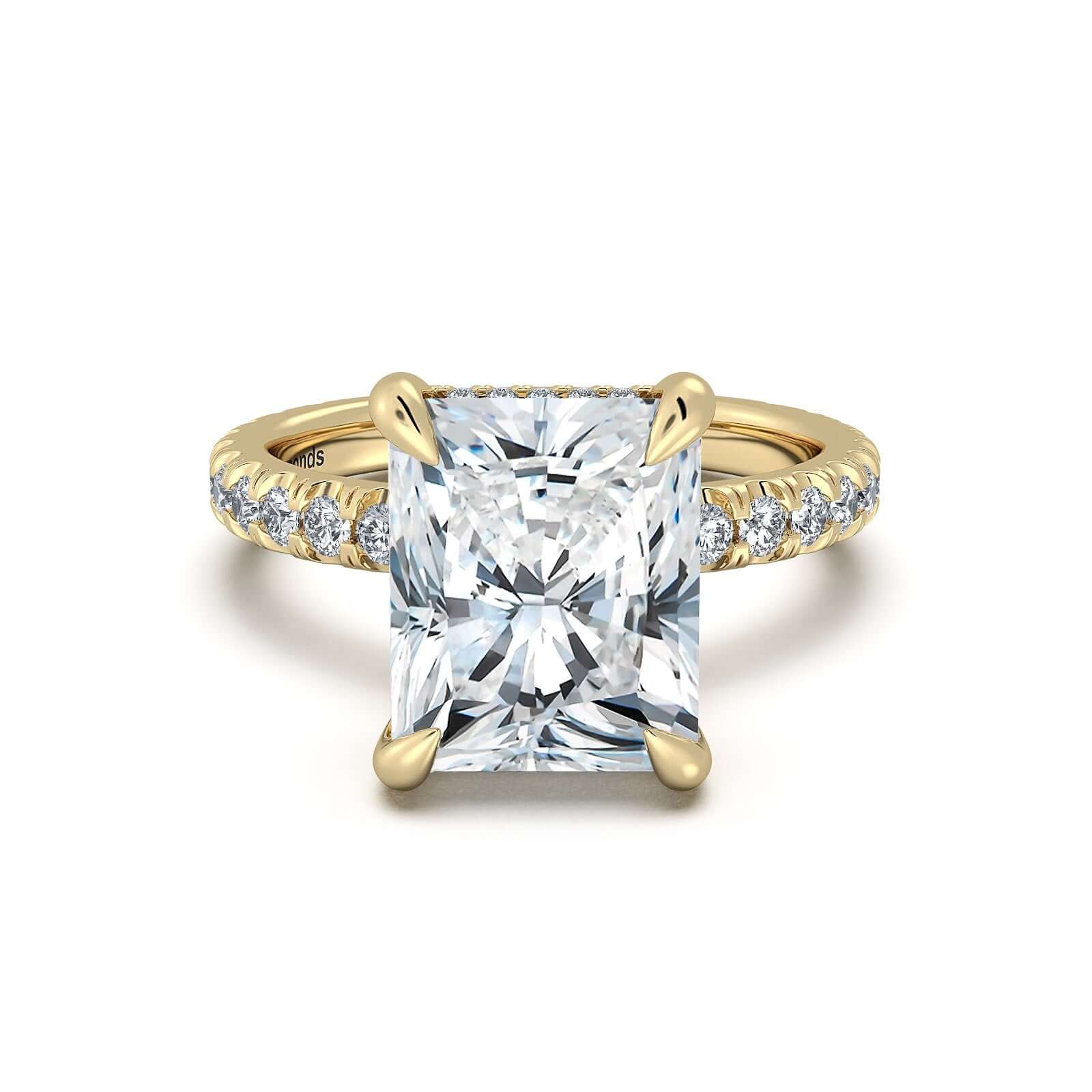 Yellow Gold Radiant Diamond Engagement Ring with Pave Band | Waco Diamonds Is Located In Waco, TX | Central Texas' #1 Engagement Ring Store With Lifetime Warranty