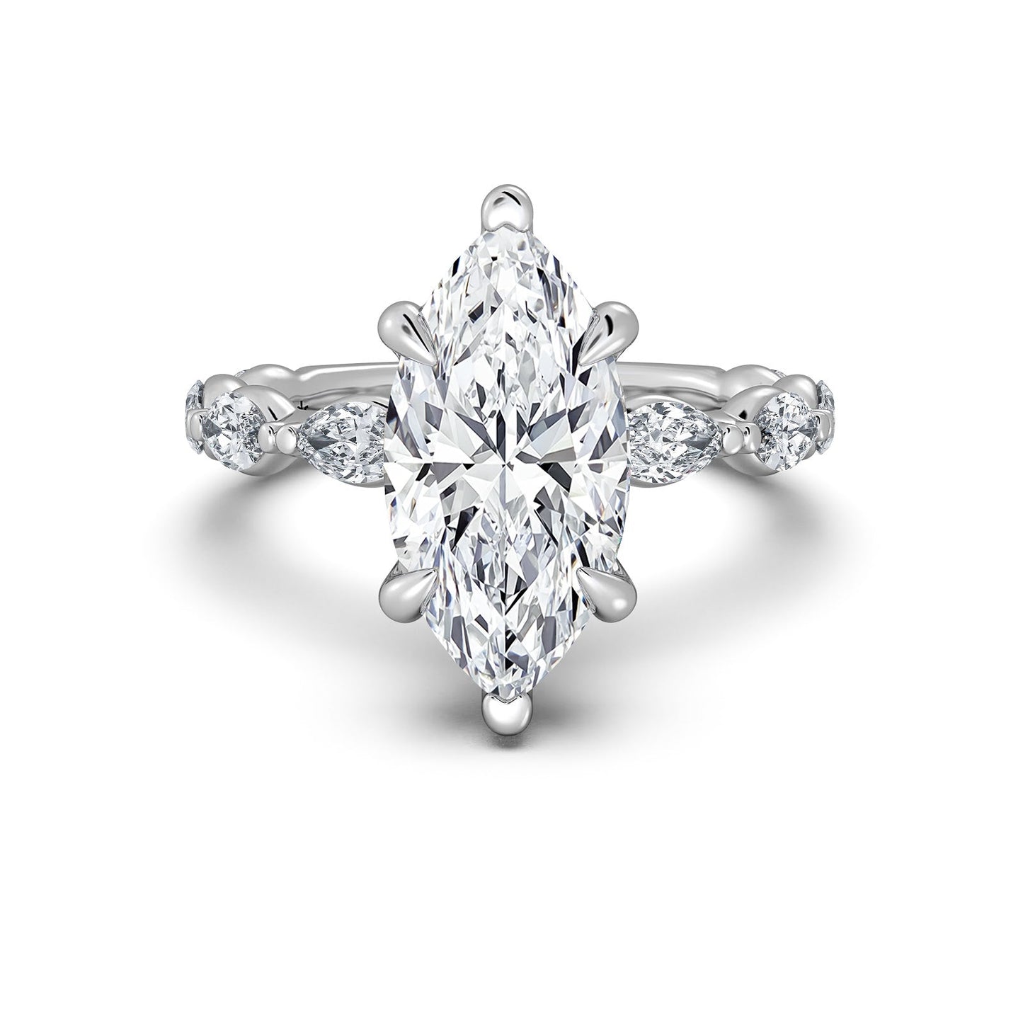 White Gold Marquise Diamond Engagement Ring with Marquise Side Stone Band | Waco Diamonds Is Located In Waco, TX | Central Texas' #1 Engagement Ring Store With Lifetime Warranty